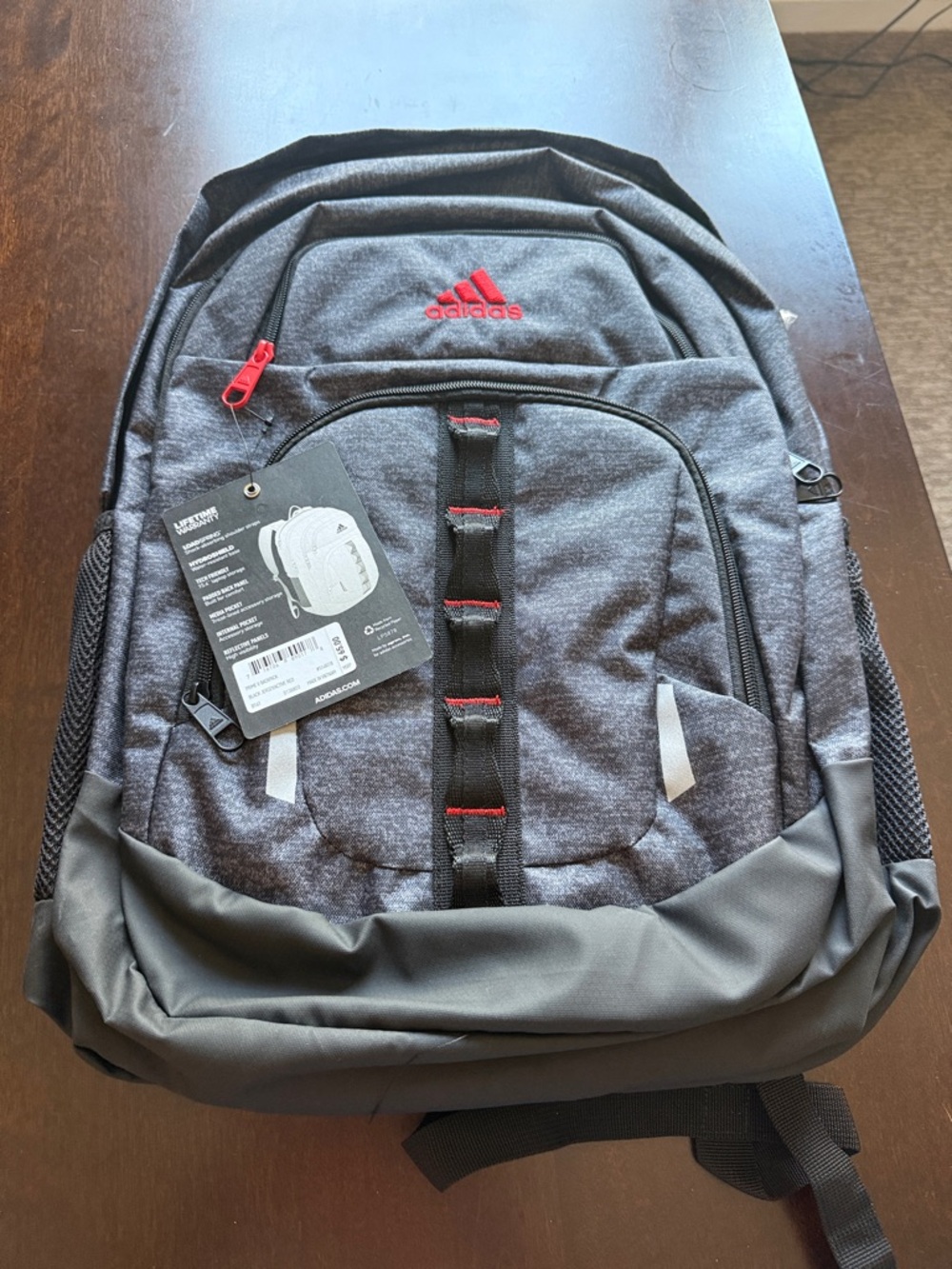 adidas Grey Backpack with Red Accents